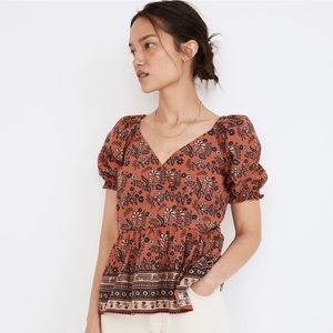 NWT Madewell Puff-Sleeve Peplum Top in Cavoli Floral - Medium